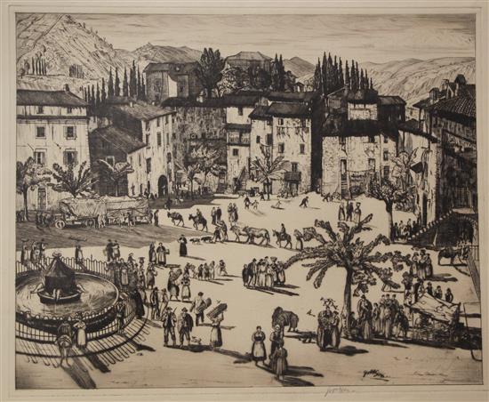 Job Nixon (1891-1938), 3 etchings, An Italian Hill Town, The Steps, Anticoli and The Piazza, Anticoli